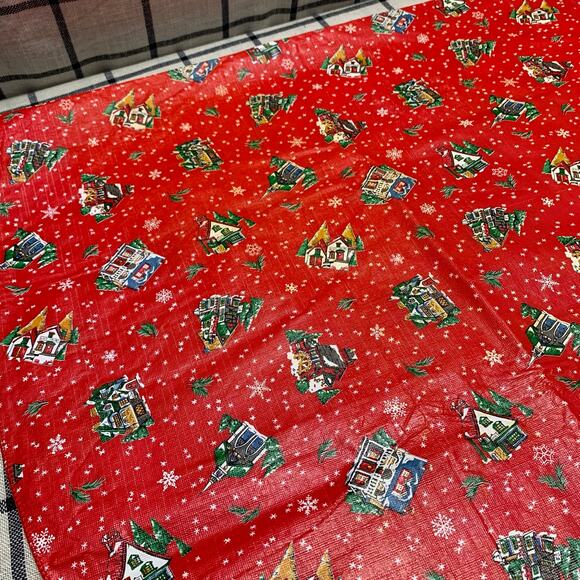Vintage Vinyl Holiday Christmas Winter Tablecloth Oblong 53 x 68" Flannel Back - Picture 2 of 9